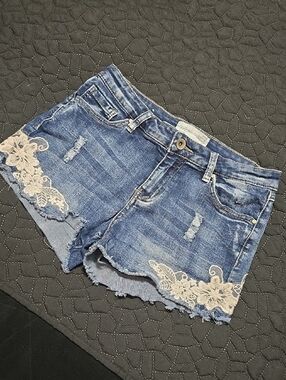 Ardene Blue Denim Shorts with Cream Lace Accent